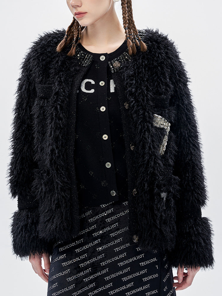 TCH Rhinestone Faux Fur Wings Cardigan Jacket