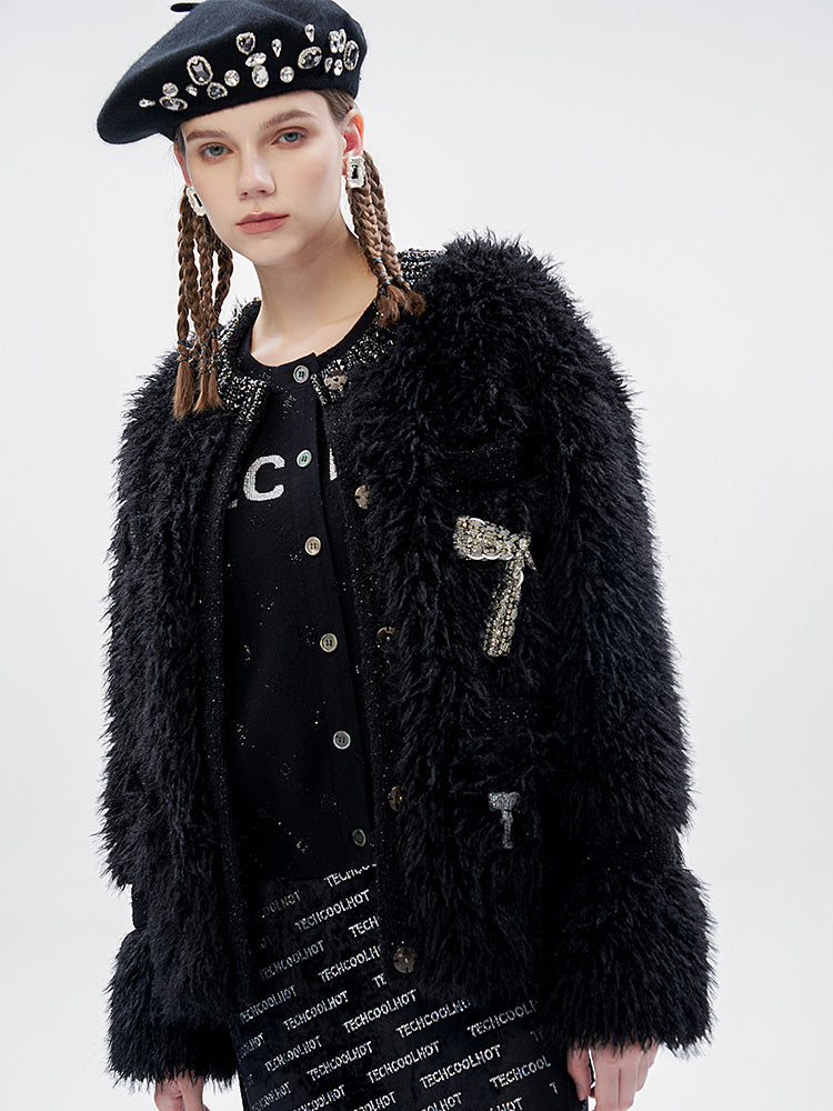 TCH Rhinestone Faux Fur Wings Cardigan Jacket