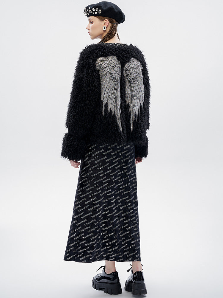 TCH Rhinestone Faux Fur Wings Cardigan Jacket