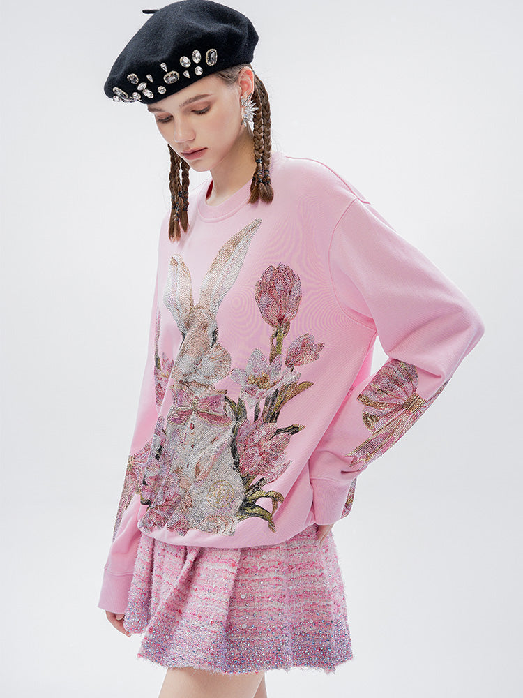TCH Bunny Rhinestone Graphic Print Sweatshirt