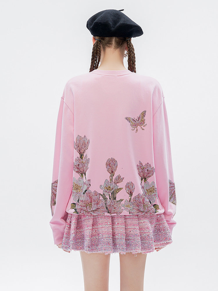 TCH Bunny Rhinestone Graphic Print Sweatshirt