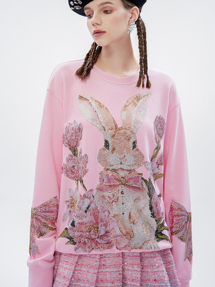 TCH Bunny Rhinestone Graphic Print Sweatshirt