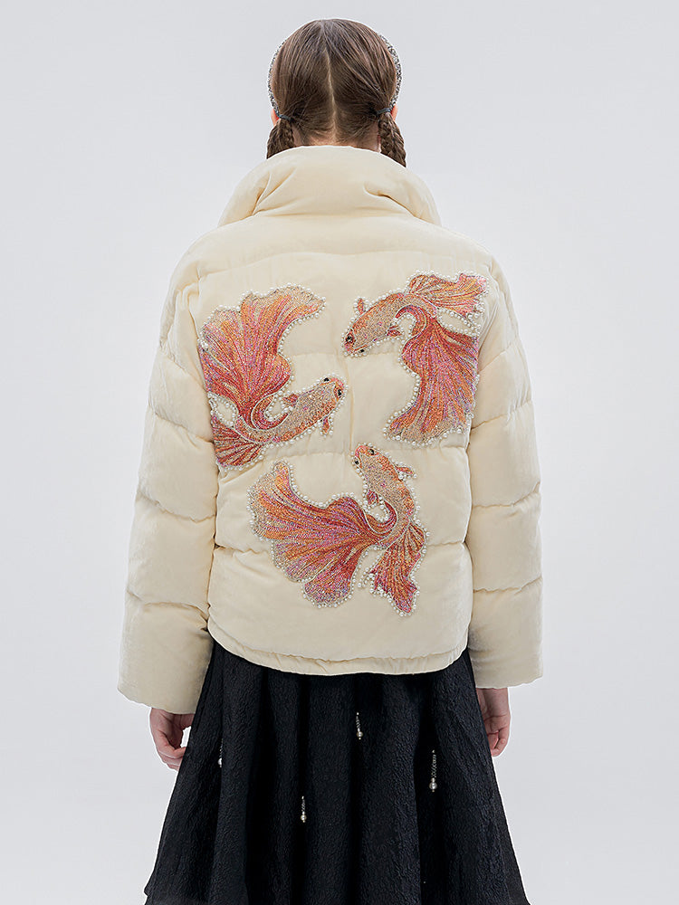 TCH Rhinestone Fish Retro Puffy Winter Coat