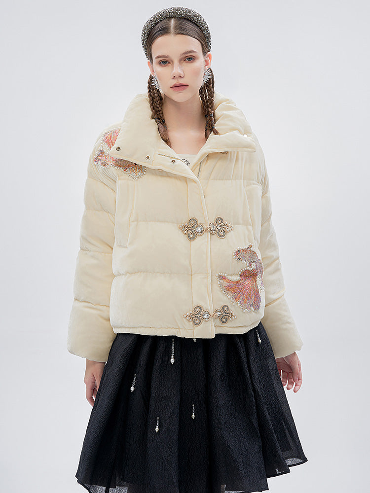 TCH Rhinestone Fish Retro Puffy Winter Coat