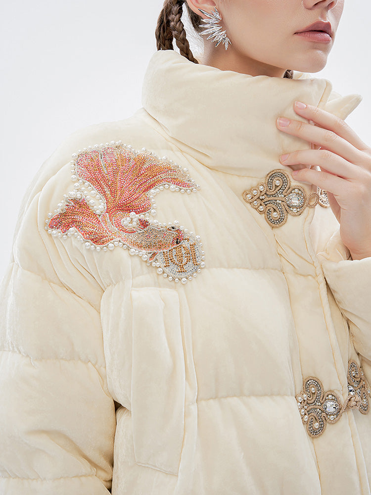 TCH Rhinestone Fish Retro Puffy Winter Coat
