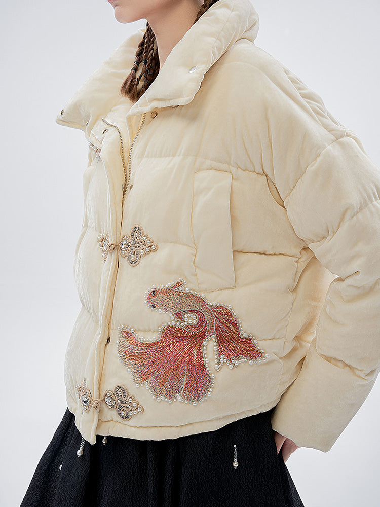 TCH Rhinestone Fish Retro Puffy Winter Coat