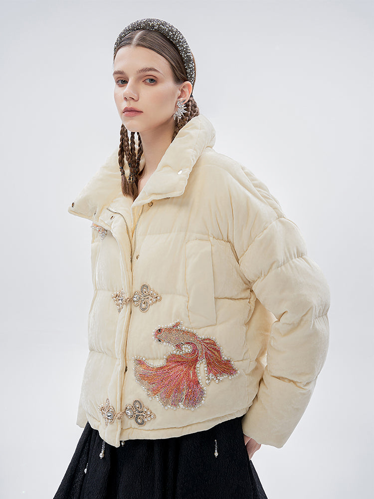 TCH Rhinestone Fish Retro Puffy Winter Coat
