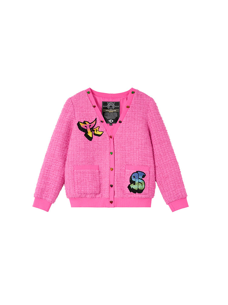 TCH Colorful Rhinestone Letter Print Knited Cardigan