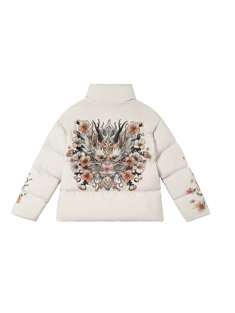 TCH Rhinestone Graphic Flower Puffy Winter Coat