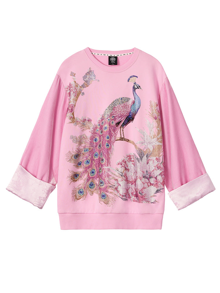 TCH Luxury Rhinestone Peacock Graphic Pullover Top