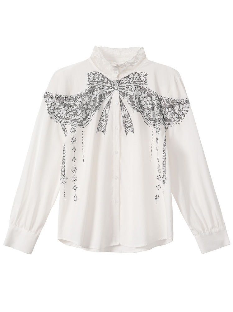 TCH Rhinestone Bow Print Lace Essential Shirts