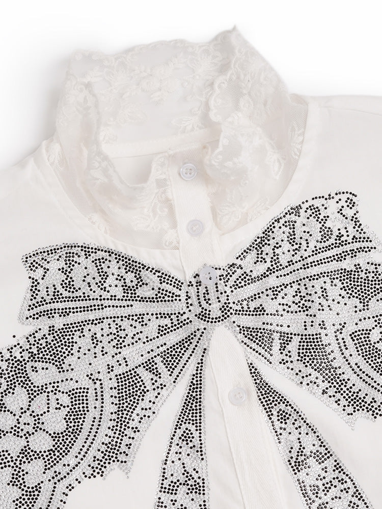 TCH Rhinestone Bow Print Lace Essential Shirts