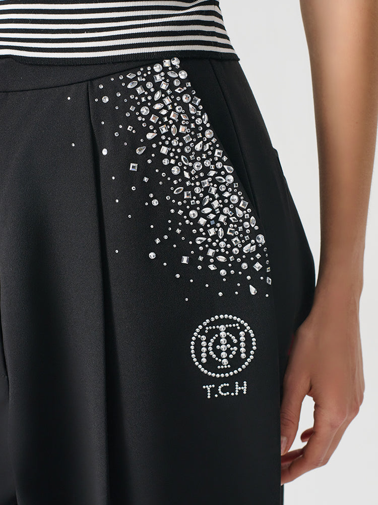 TCH Rhinestone Straight Pleated Trousers