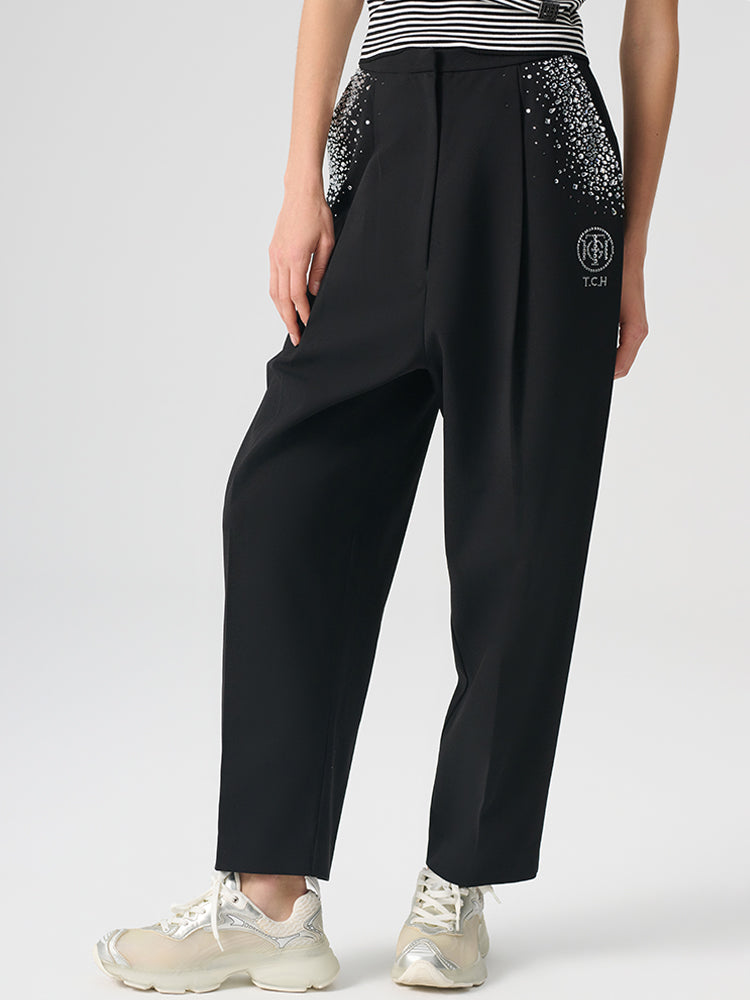 TCH Rhinestone Straight Pleated Trousers