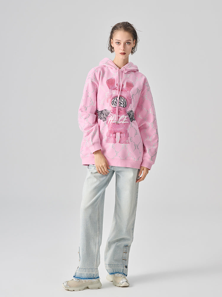 TCH Rhinestone Cartoon Graphic Pink Fall Hoodie