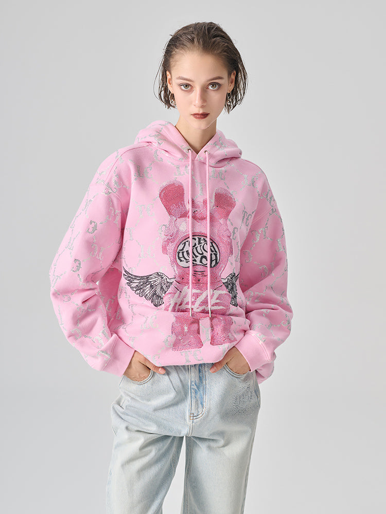 TCH Rhinestone Cartoon Graphic Pink Fall Hoodie