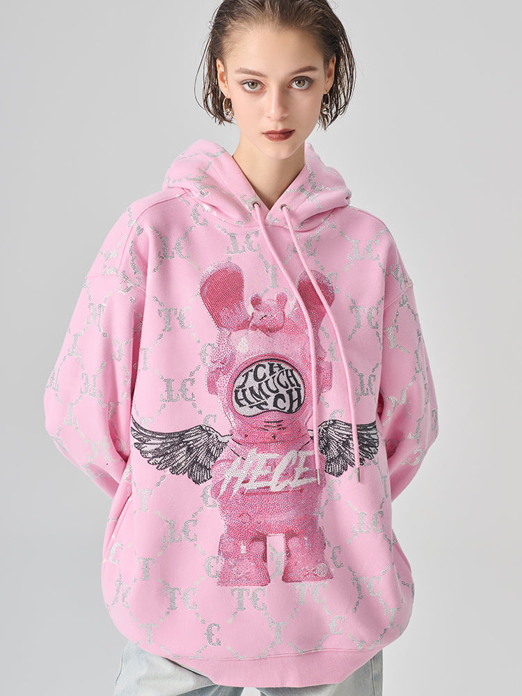 TCH Rhinestone Cartoon Graphic Pink Fall Hoodie