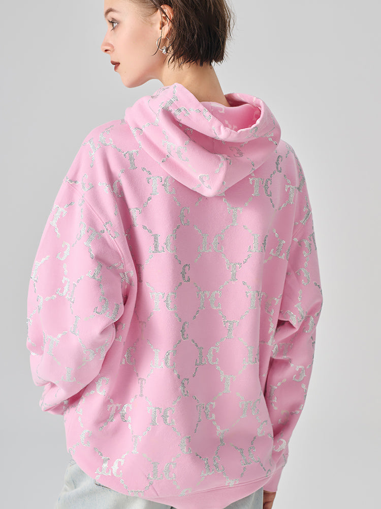 TCH Rhinestone Cartoon Graphic Pink Fall Hoodie