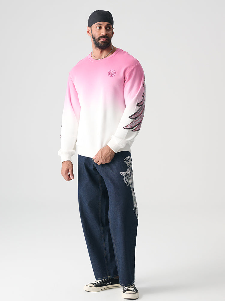 TCH Rhonestone Wing Sleeve Gradient Pink Sweatshirt