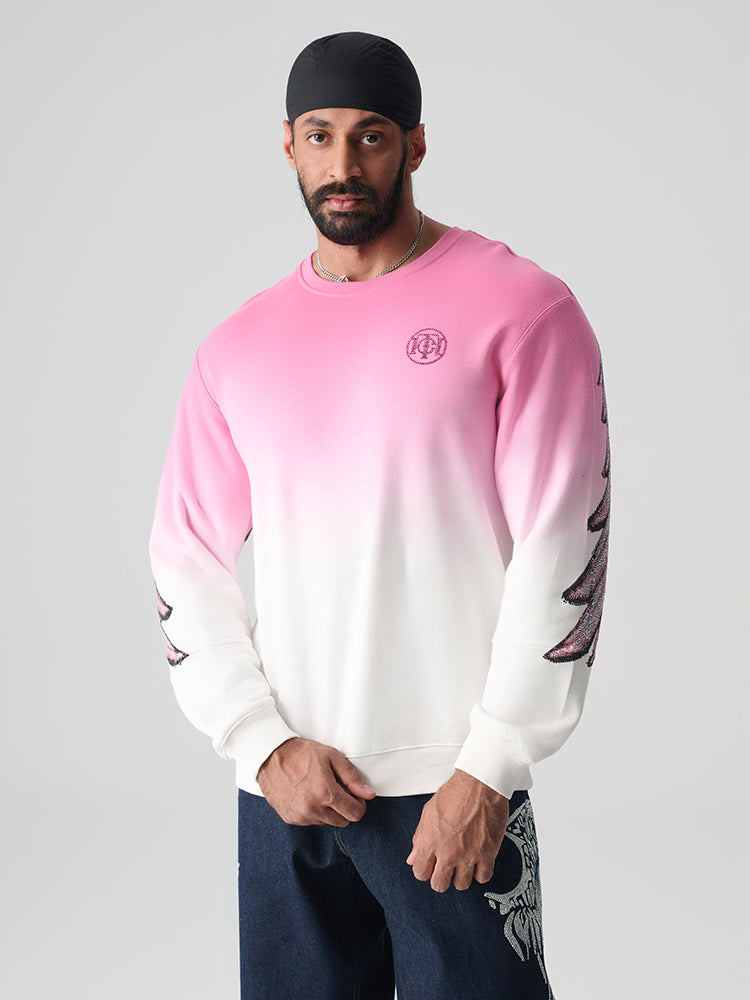 TCH Rhonestone Wing Sleeve Gradient Pink Sweatshirt