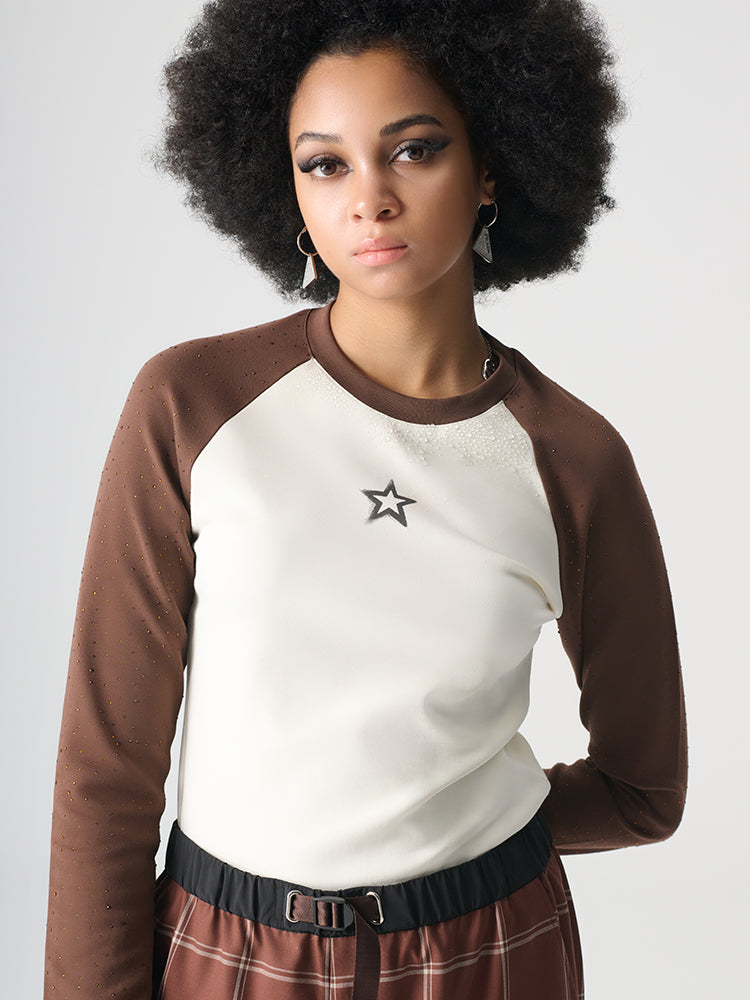 TCH Women's Patchwork Long Sleeve T-Shirt for Spring and Autumn