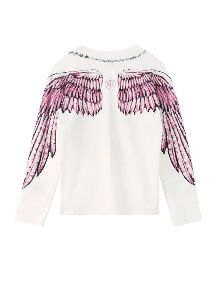 TCH Pink Rhinestone Butterfly Wing Sleeve Top