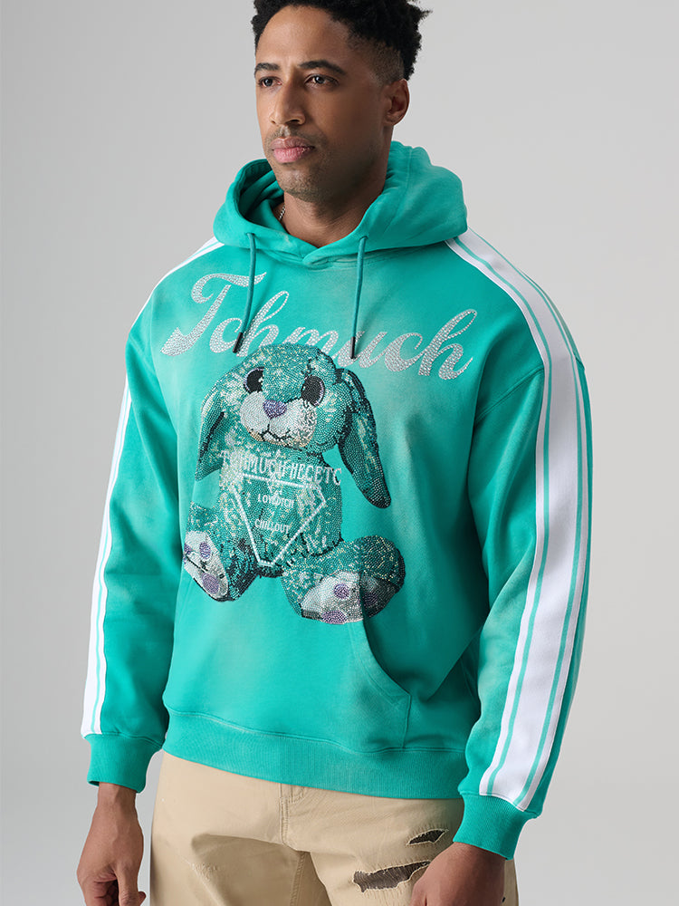 TCH Rhinestone Oversized Graphic Hoodie with Stripe
