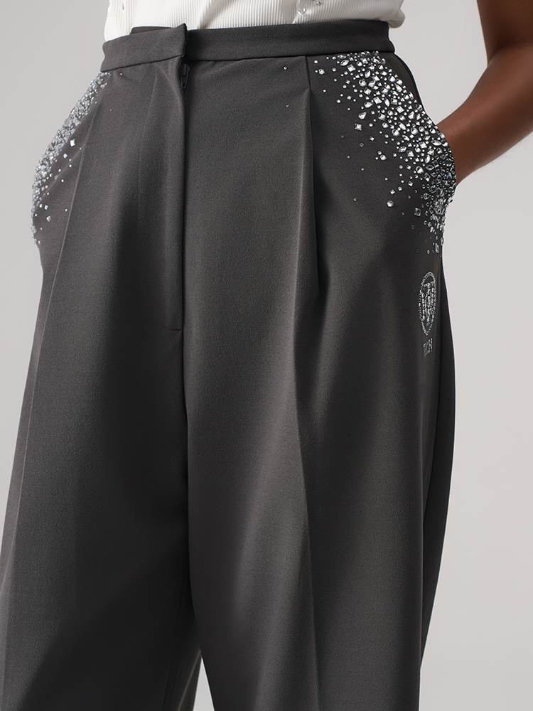 TCH Rhinestone Straight Pleated Trousers
