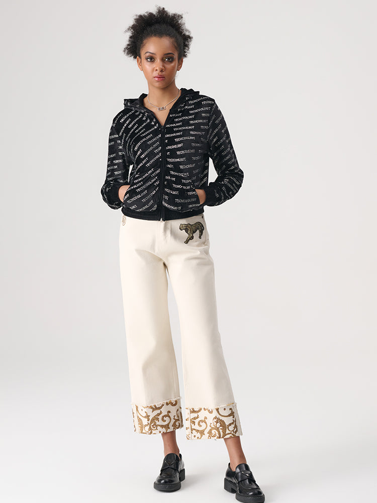 TCH Letter Graphic Rhinestone Zipper Jacket