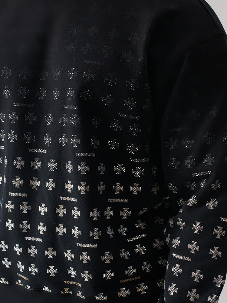 TCH Hot diamond cross gradient print light luxury round neck sweatshirt