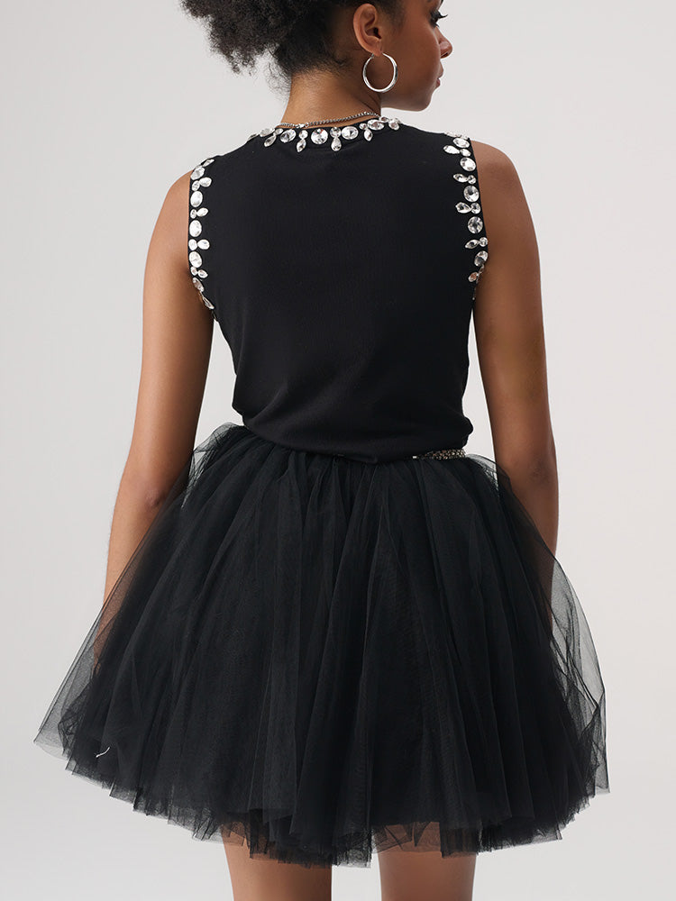 TCH Rhinestone Vintage Puffy Black Tutu