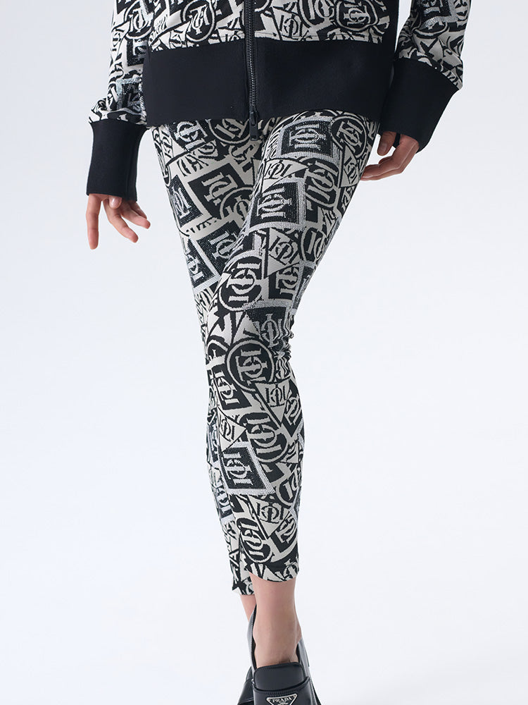 TCH Logo Print Rhinestone Geometric Leggings