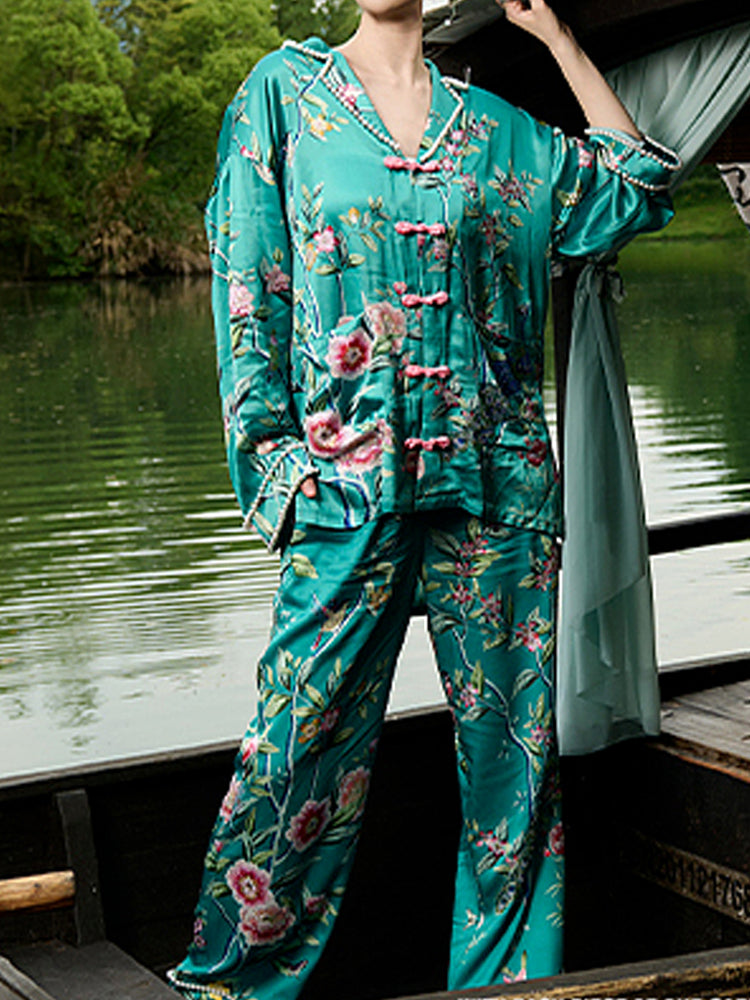 TCH Flowers Embroidery Rhinestone Luxury Satin Tops