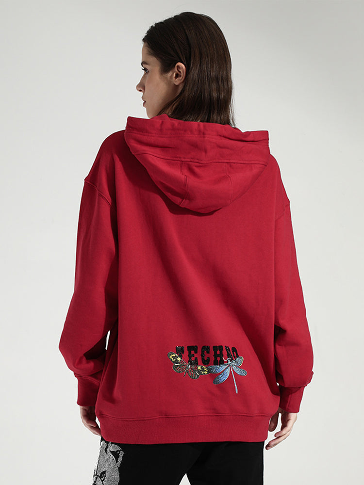 TCH Red Embroidered Rhinestone Tiger Head Hoodie