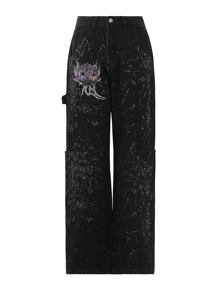 TCH Presale Crystal-Embroidered Graphic Denim Jeans