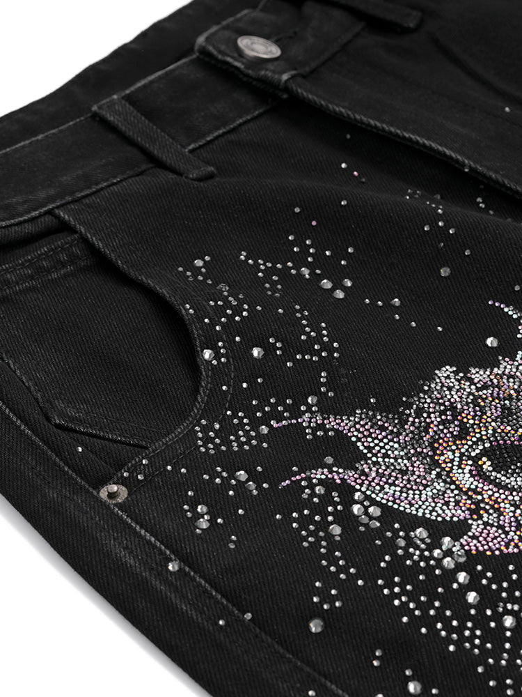 TCH Presale Crystal-Embroidered Graphic Denim Jeans