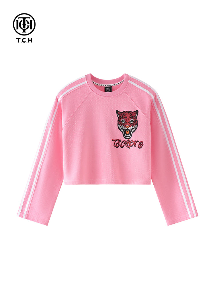 TCH Rhinestone Pink Leopard Cropped Sweatshirt