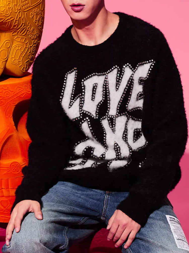 TCH Rhinestone Logo Overszied Ribbed Sweater
