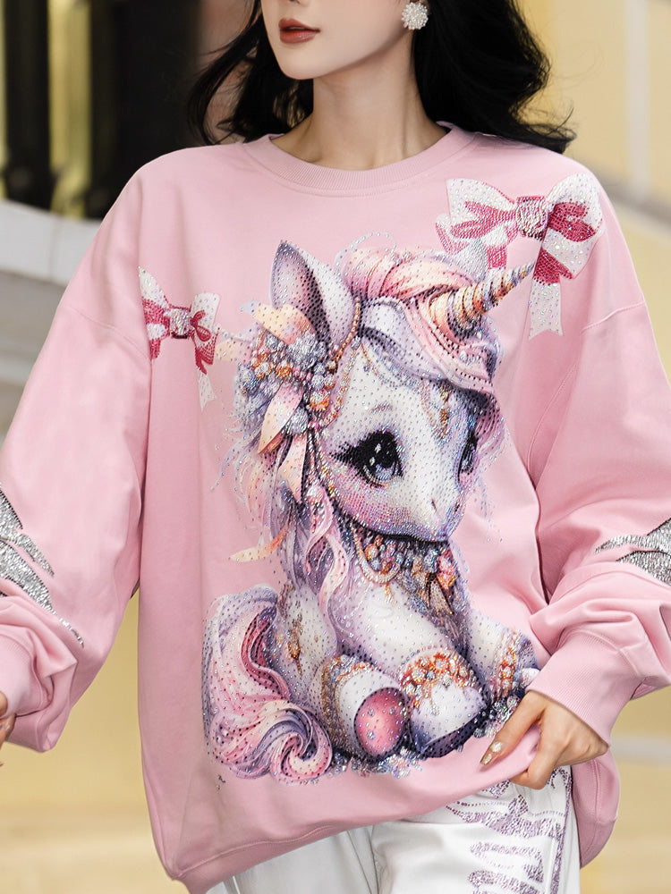 TCH Unicorn Rhinestone Wings Shiny Sweatshirt