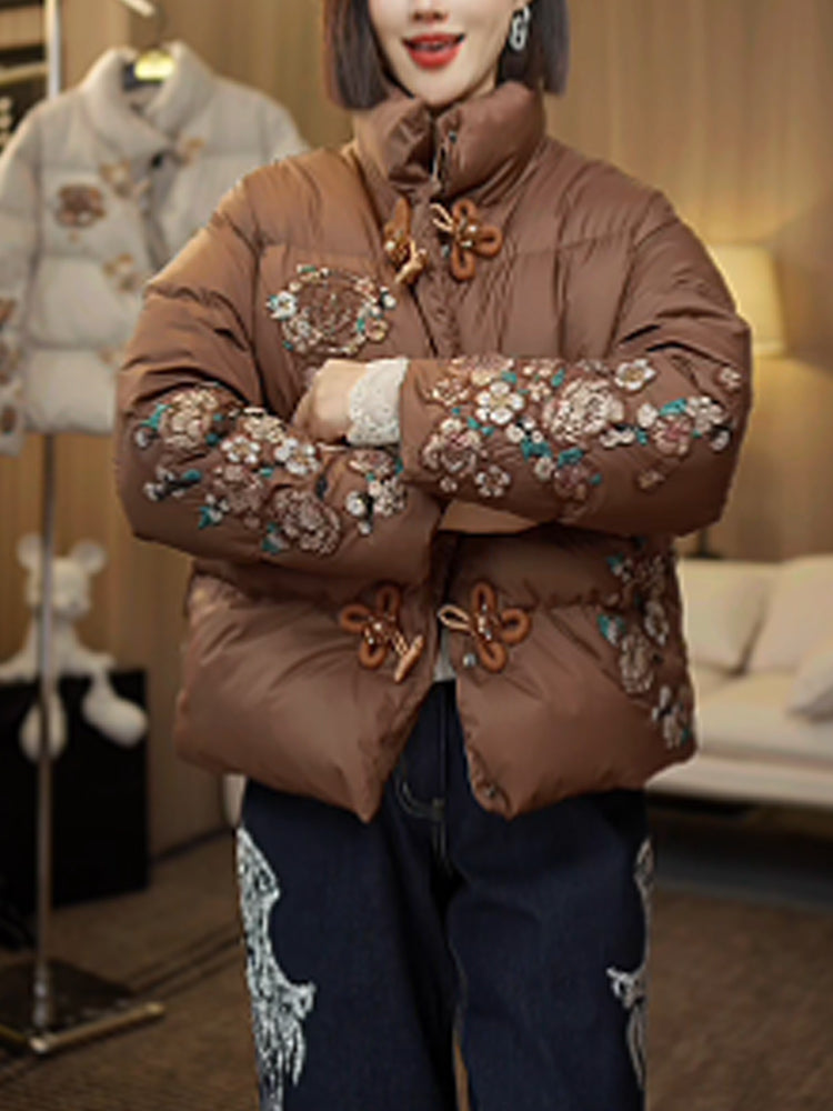 TCH Rhinestone Graphic Flower Puffy Winter Coat