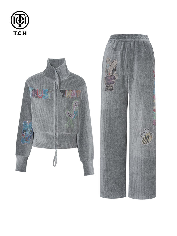 TCH Graphic Rhinestone Velvet 2 Piece Outfits