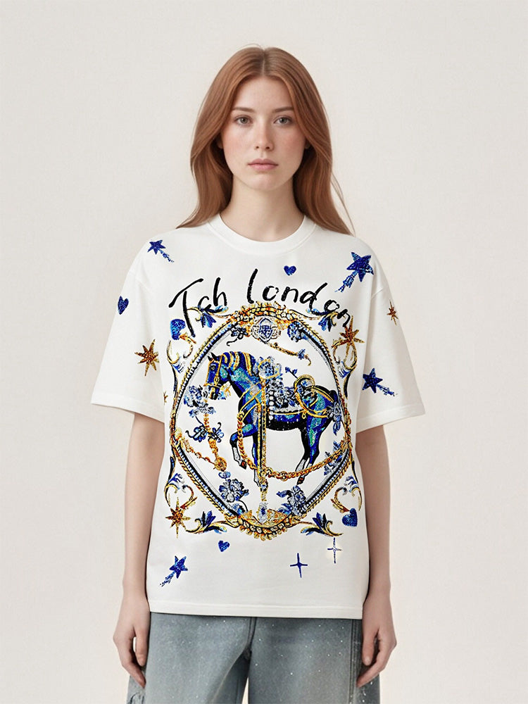 TCH Horse Rhinestone Cotton Sparkling T-Shirt