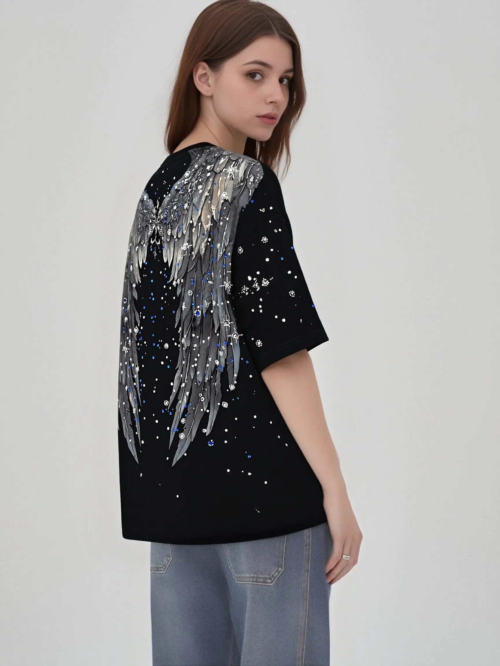 TCH Celestial Angel Wings Graphic Oversized T-Shirt