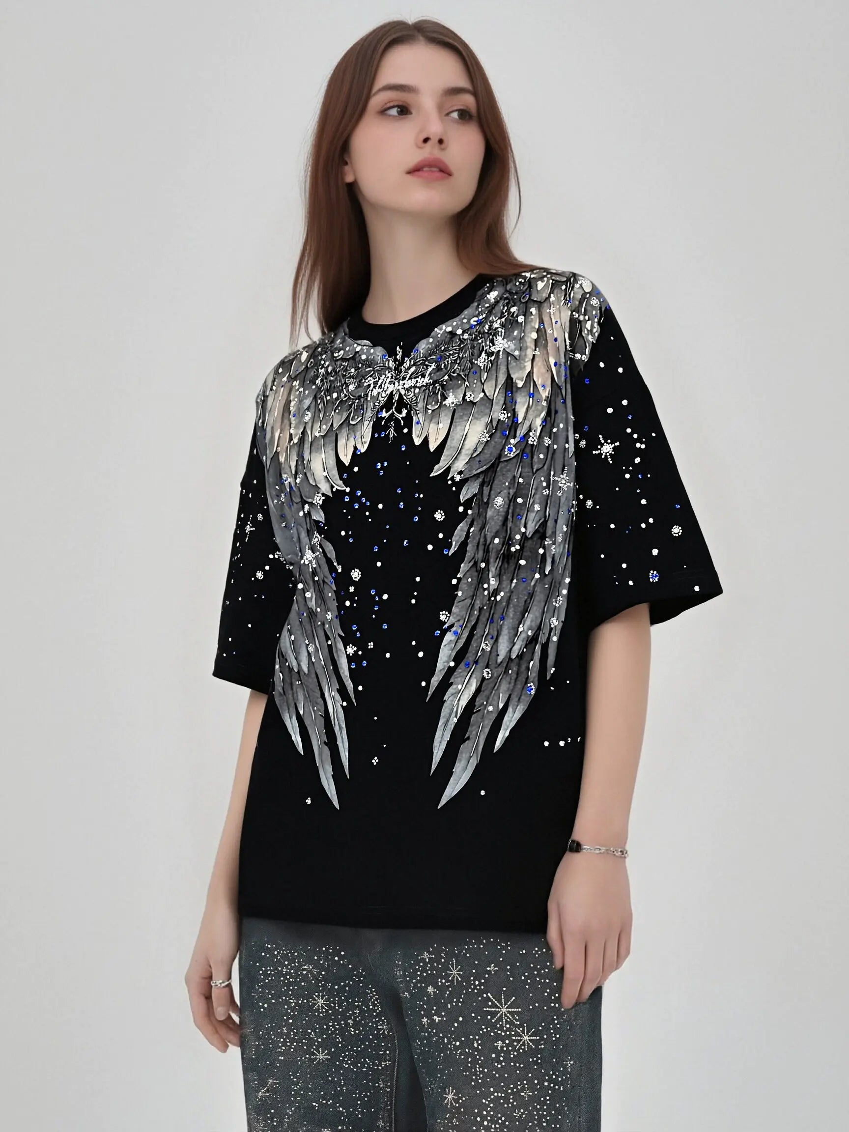 TCH Celestial Angel Wings Graphic Oversized T-Shirt