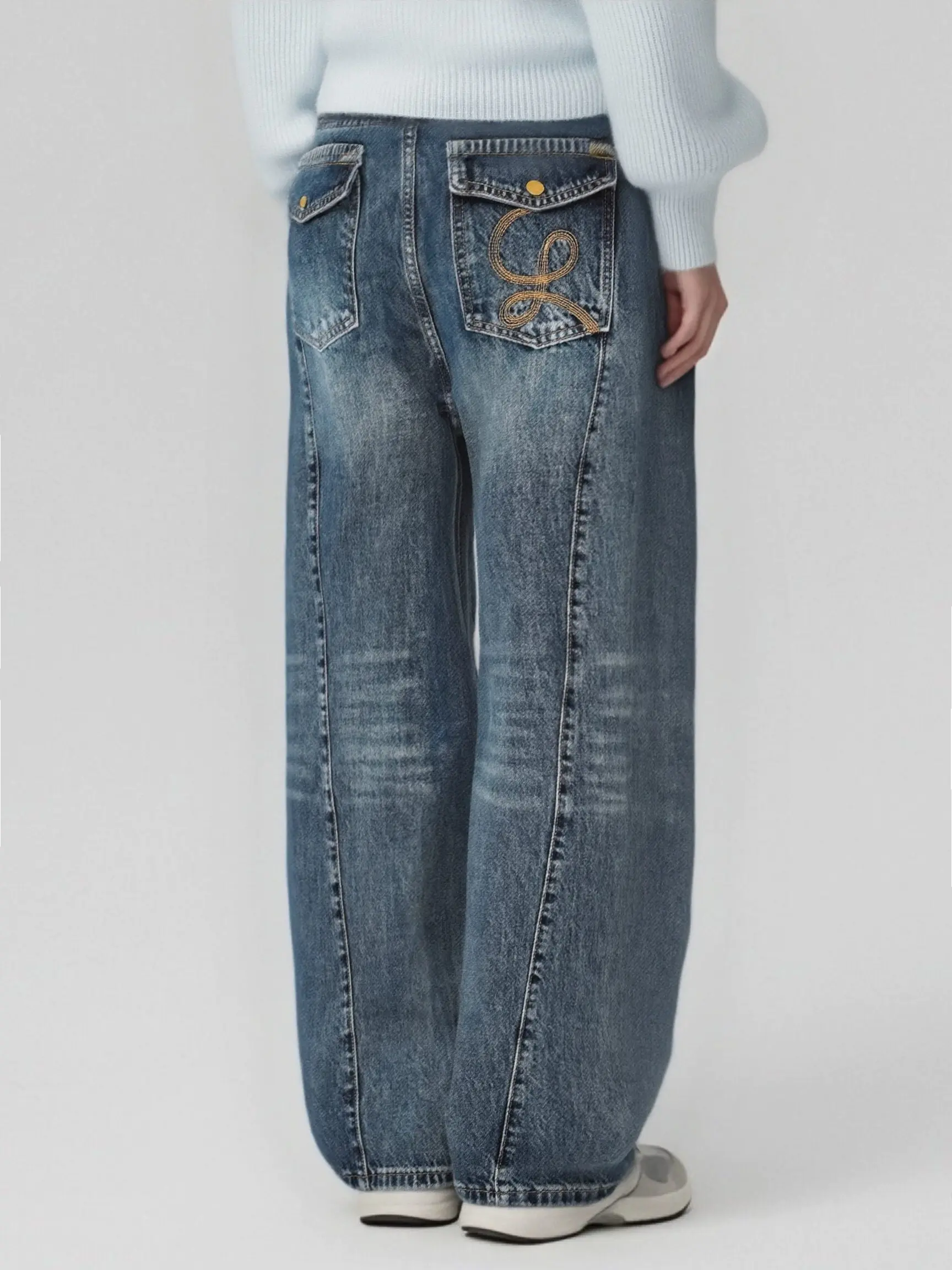 TCH Cosmic Star Rhinestone Wide-Leg Blue Jeans - M - US
