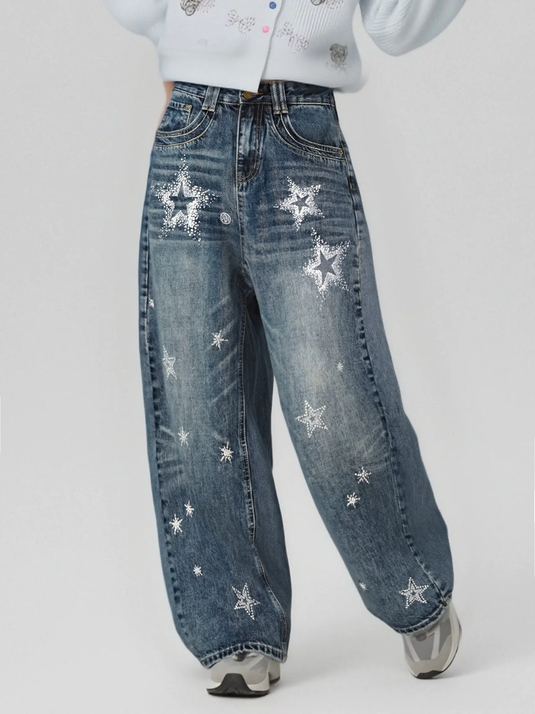 TCH Cosmic Star Rhinestone Wide-Leg Blue Jeans - M - US