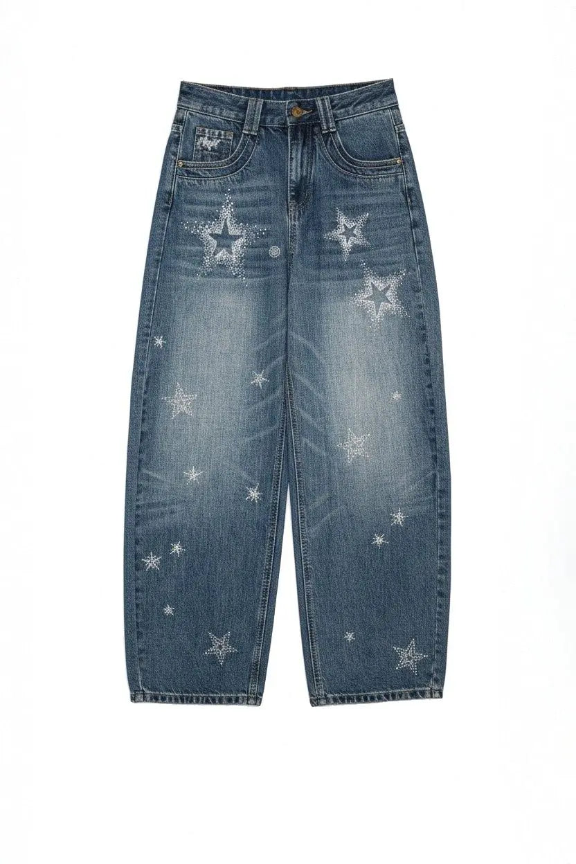TCH Cosmic Star Rhinestone Wide-Leg Blue Jeans - M - US