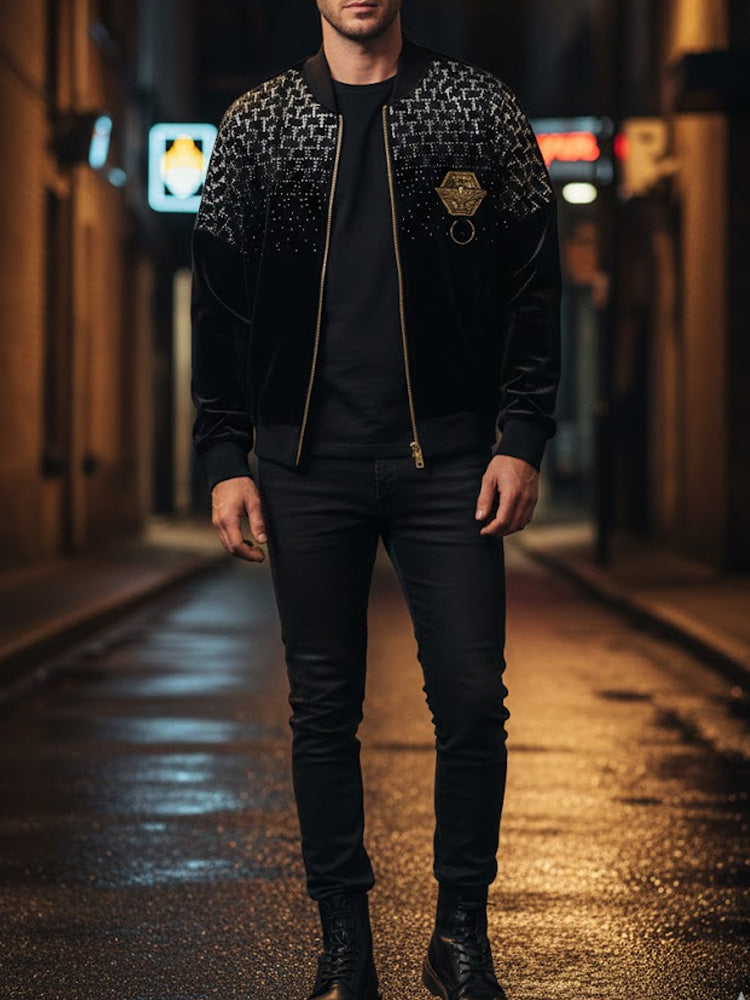 TCH Rhinestone Velvet Bomber Jacket