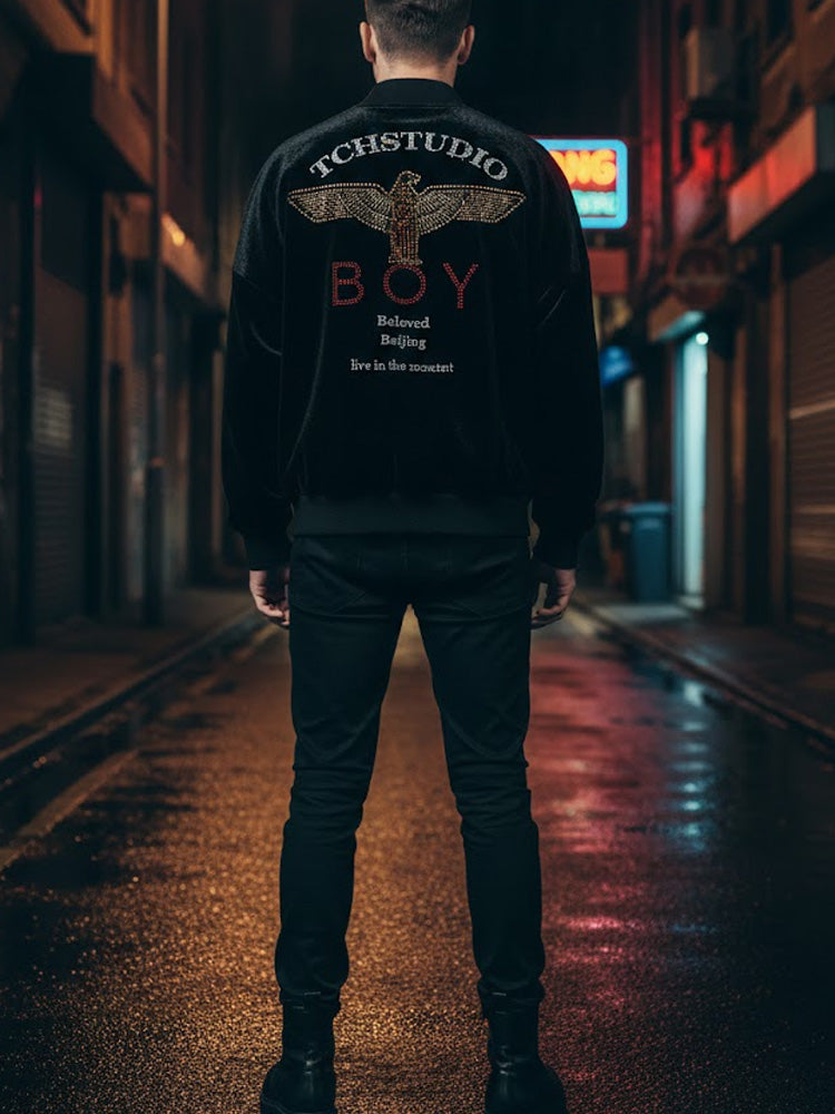 TCH Rhinestone Velvet Bomber Jacket