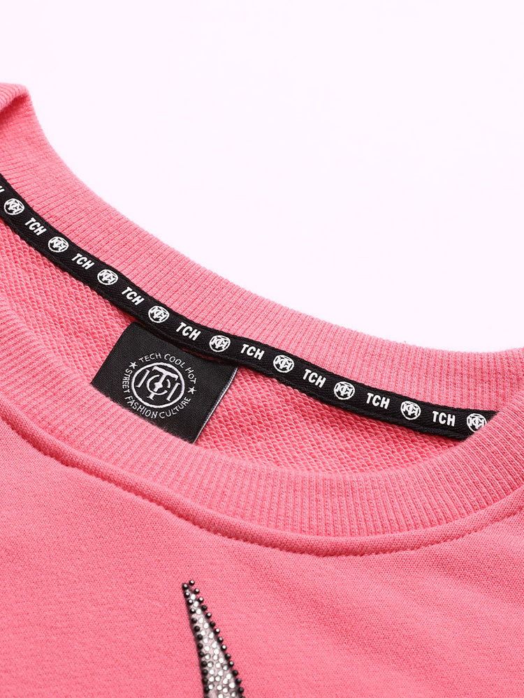 TCH Deer Letter Rhinestones Cotton Sweatshirt